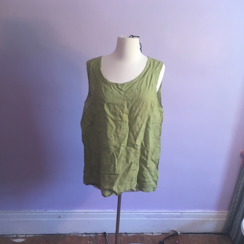 Flax L Celery Sleeveless Linen Top
